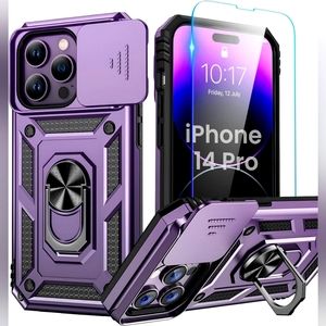 Goton - iPhone 14 Pro Case with Screen Protector, Slide Camera Cover - Purple